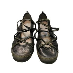 J-41 Adventure On Womens Black Yellow Bungee Strap Mary Jane Flats Size 8M